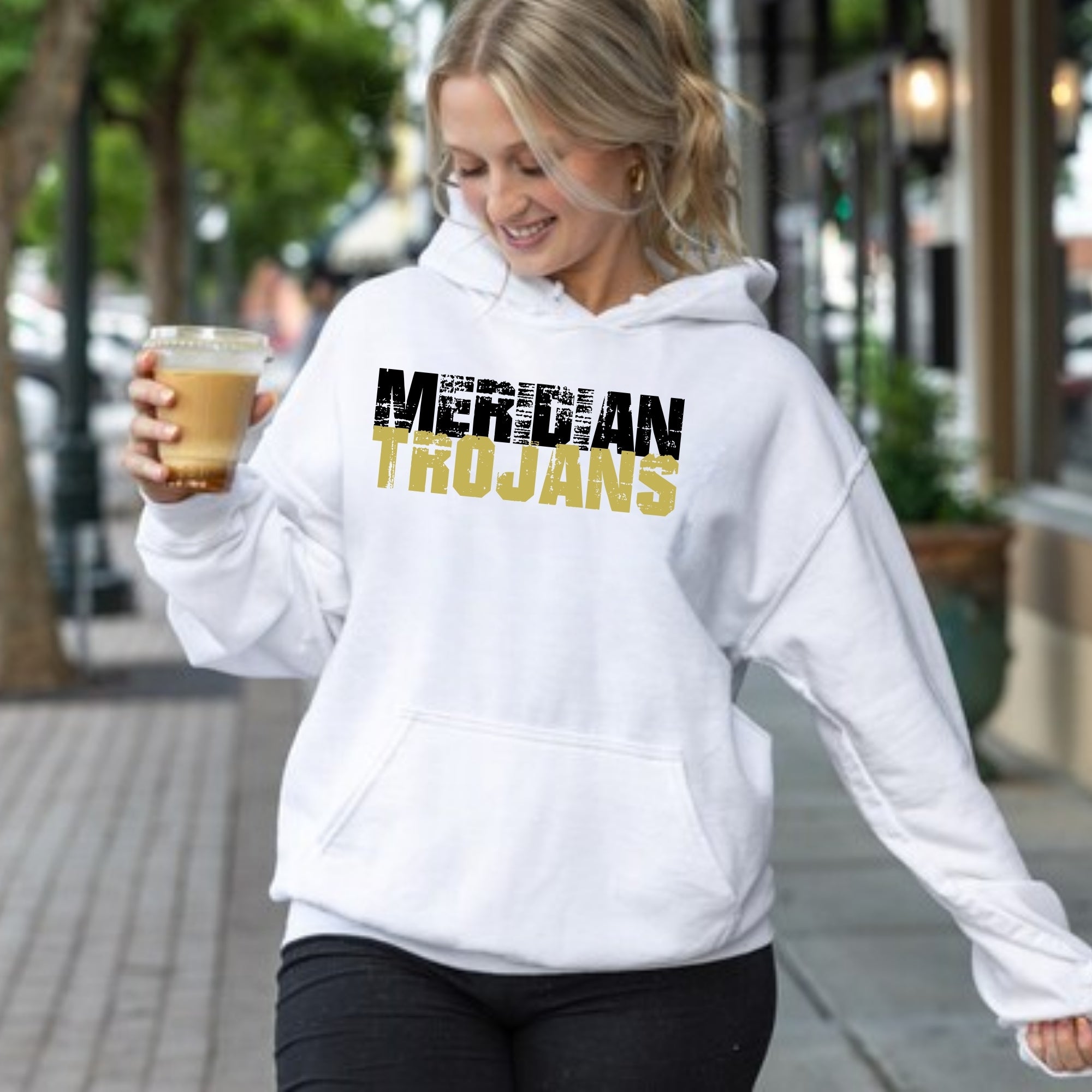 Meridian Trojans Grunge Hooded Sweatshirt